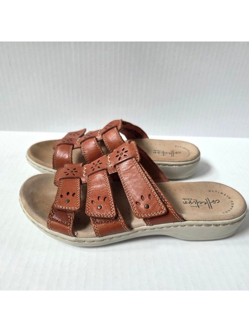 Clarks Sandals Womens 7 Brown Leather Leisa Spring Strappy Boho Comfort Slides